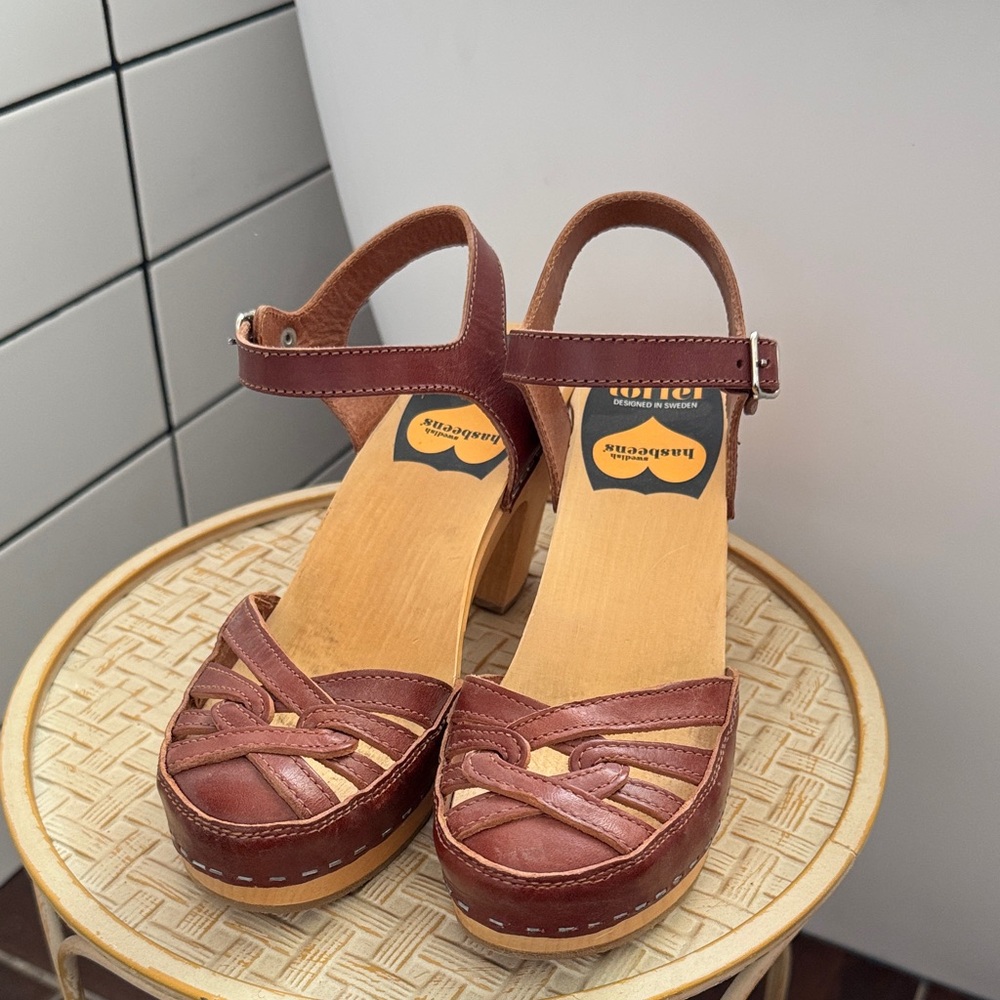 Swedish Hasbeens Brown Leather Mules